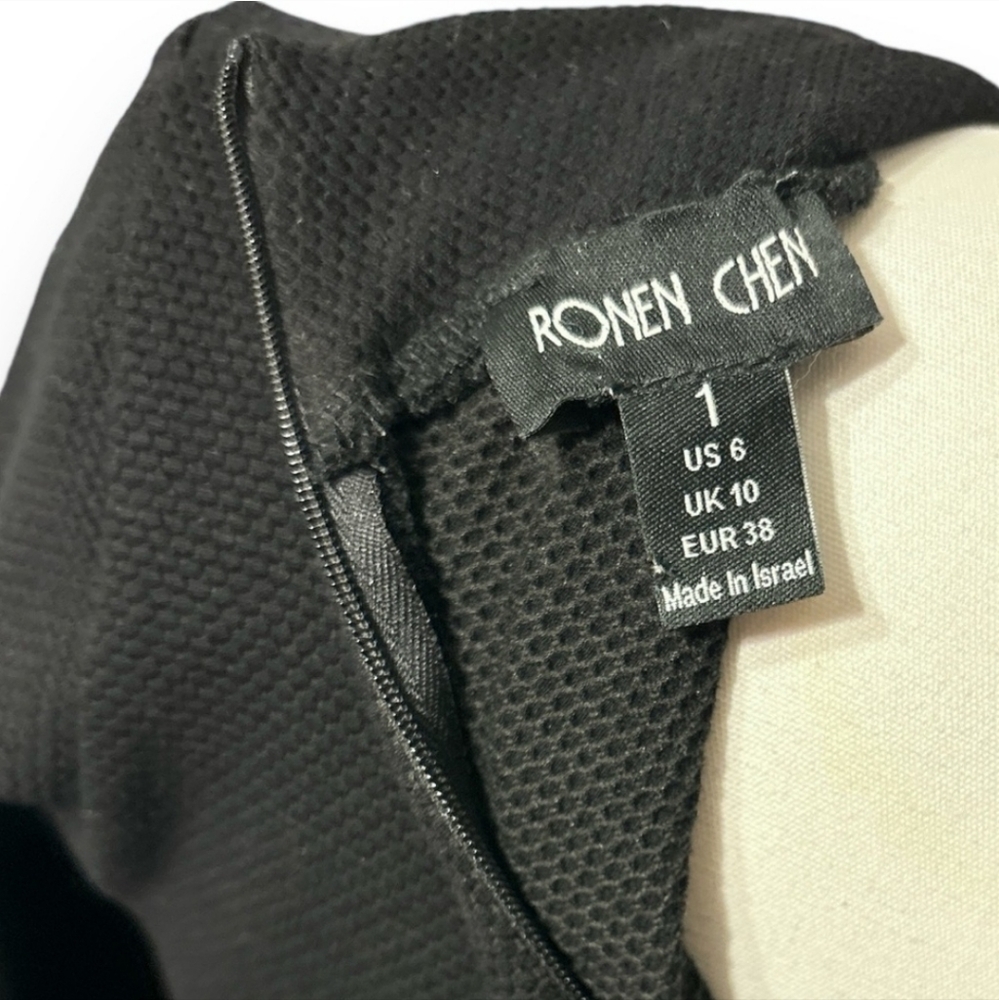 RONEN CHEN Black Knit Asymmetrical Draped Collar Top - Picture 2 of 7